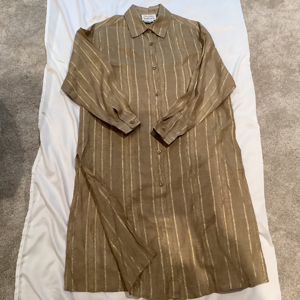 Rickie Freeman for Teri Jon 3-Piece Linen Metallic Casual Pant Suit Set, Size 12 - Picture 15 of 16